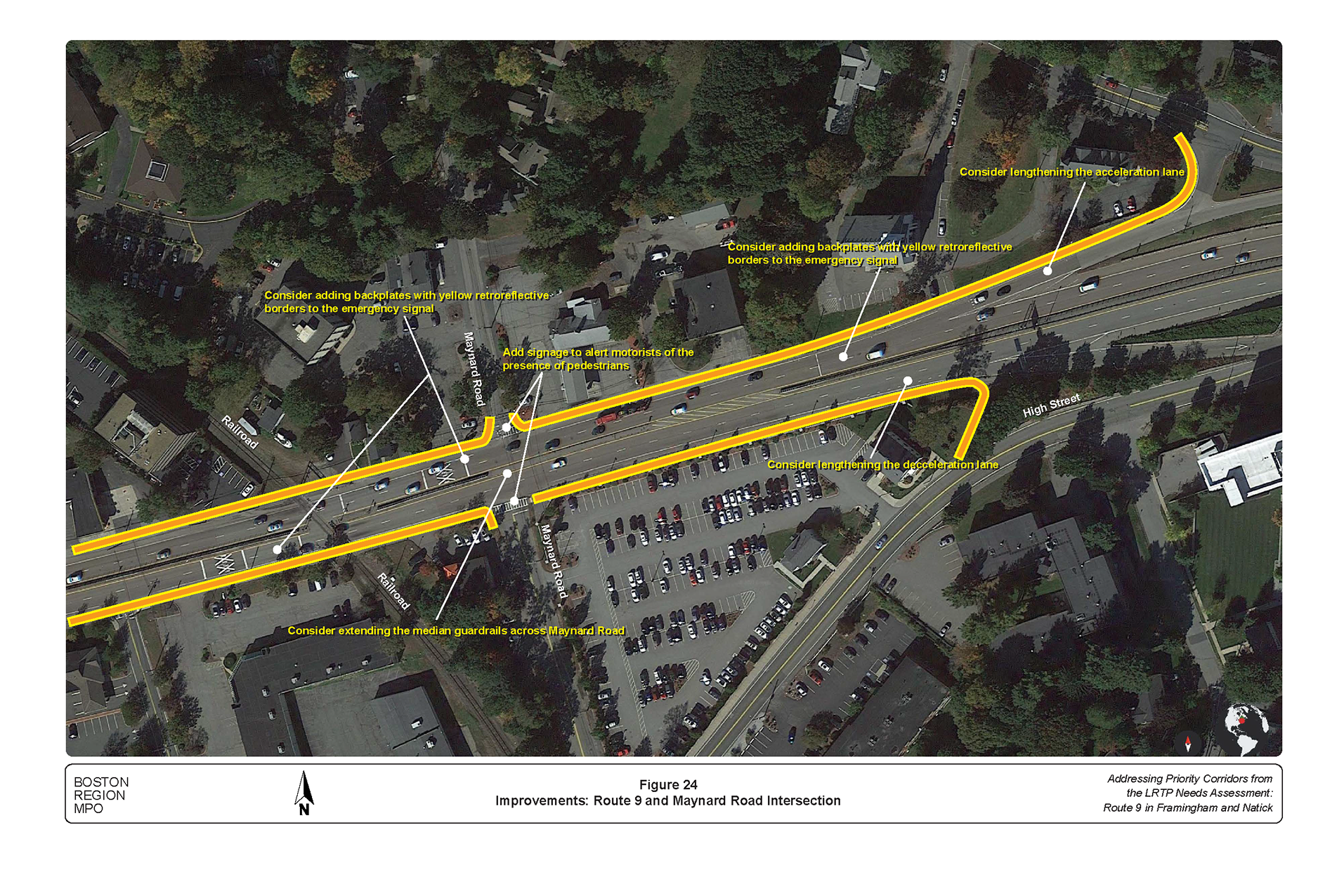 Figure 24 is an aerial photo showing the intersection of Route 9 and Maynard Road and the improvements